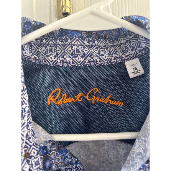 Robert Graham Blue & Brown Mosaic Patterned Contrast Cuff Button Down - Picture 4 of 7